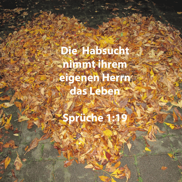 So sind die Pfade aller, die der Habsucht frönen: sie nimmt ihrem eigenen Herrn das Leben ( Sprüche 1:19 )