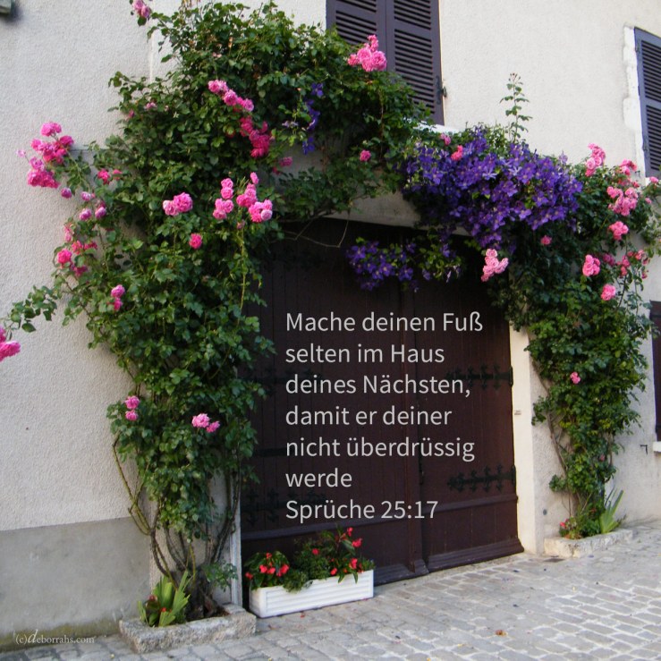 Mache deinen Fuß selten im Hause deines Nächsten, damit er deiner icht satt werde und dich hasse ( Sprüche 25,17 )