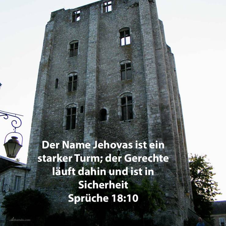 Der Name Jehovas ist ein starker Turm; der Gerechte läuft dahin und ist in Sicherheit ( Sprüche 18,10 )