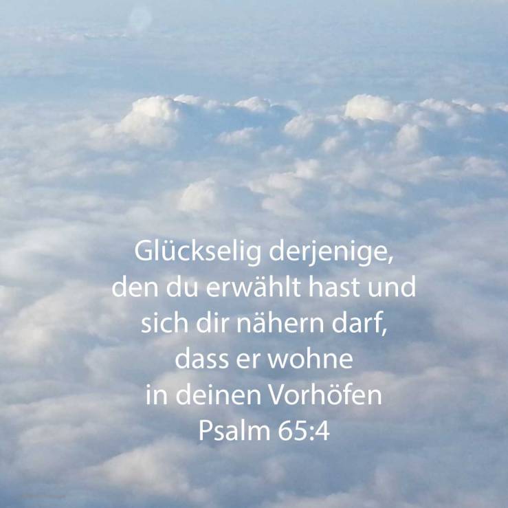 Glückselig der, den du erwählest und herzunahen lässest, dass er wohne in deinen Vorhöfen! ( Psalm 65,4 )