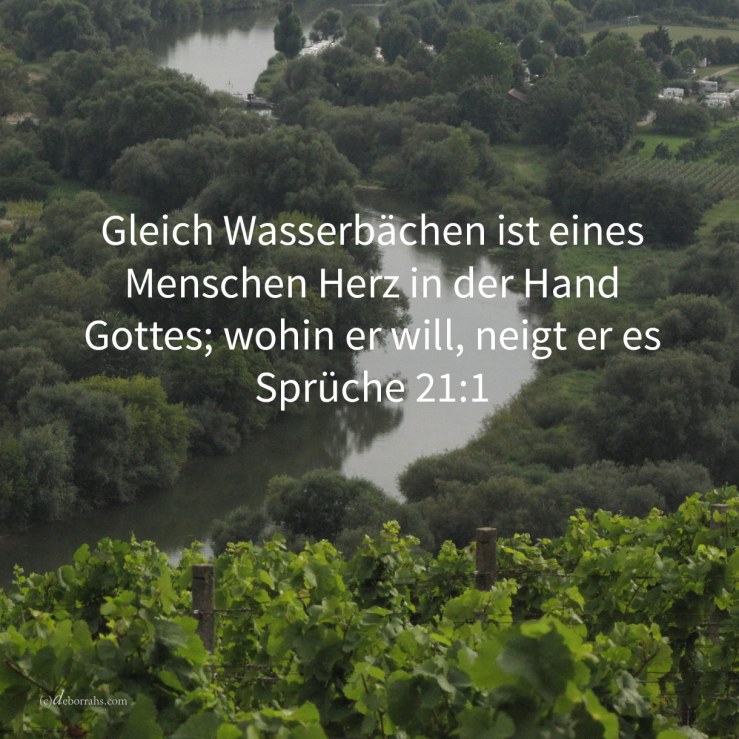 Gleiche Wasserbächen ist eines Königs Herz in der Hand Jehovas; wohin immer er will, neigt er es ( Sprüche 21,1 )