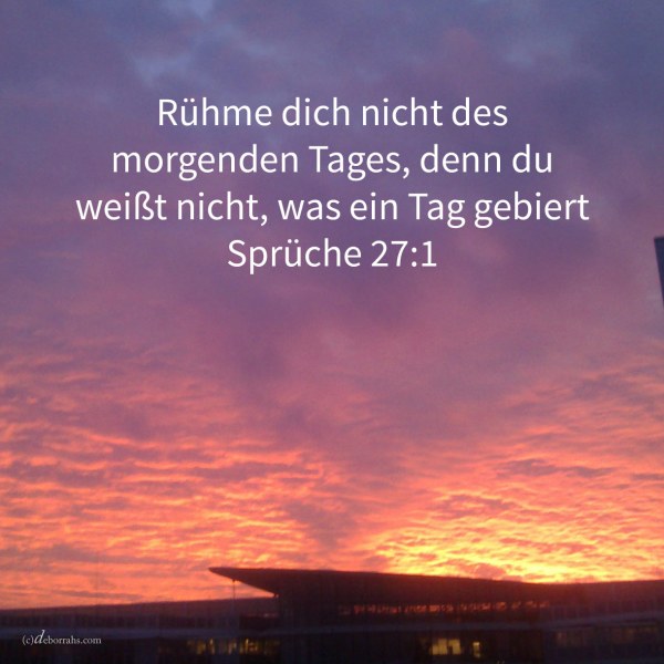 Rühme dich nicht des morgenden Tages, denn du weißt nicht, was ein Tag gebiert ( Spr 27,1 )